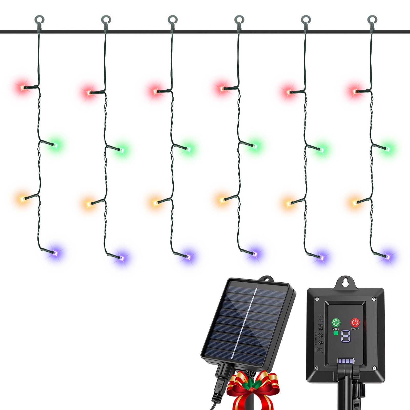 Aigostar cortina luces navidad para exterior solares, 3m+5m*0.6m