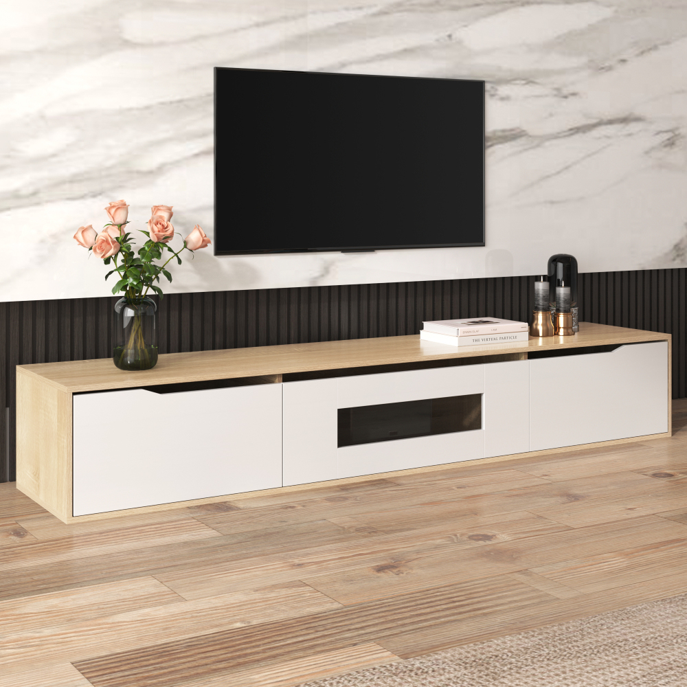 Mueble de tv con LED 16 colores blanco brillo y efecto madera 30x180x35cm