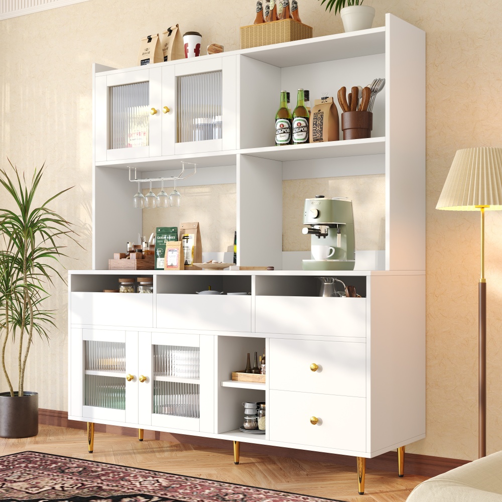 Alacena de cocina, vitrina con 2 puertas de cristal blanco 171x145x39cm
