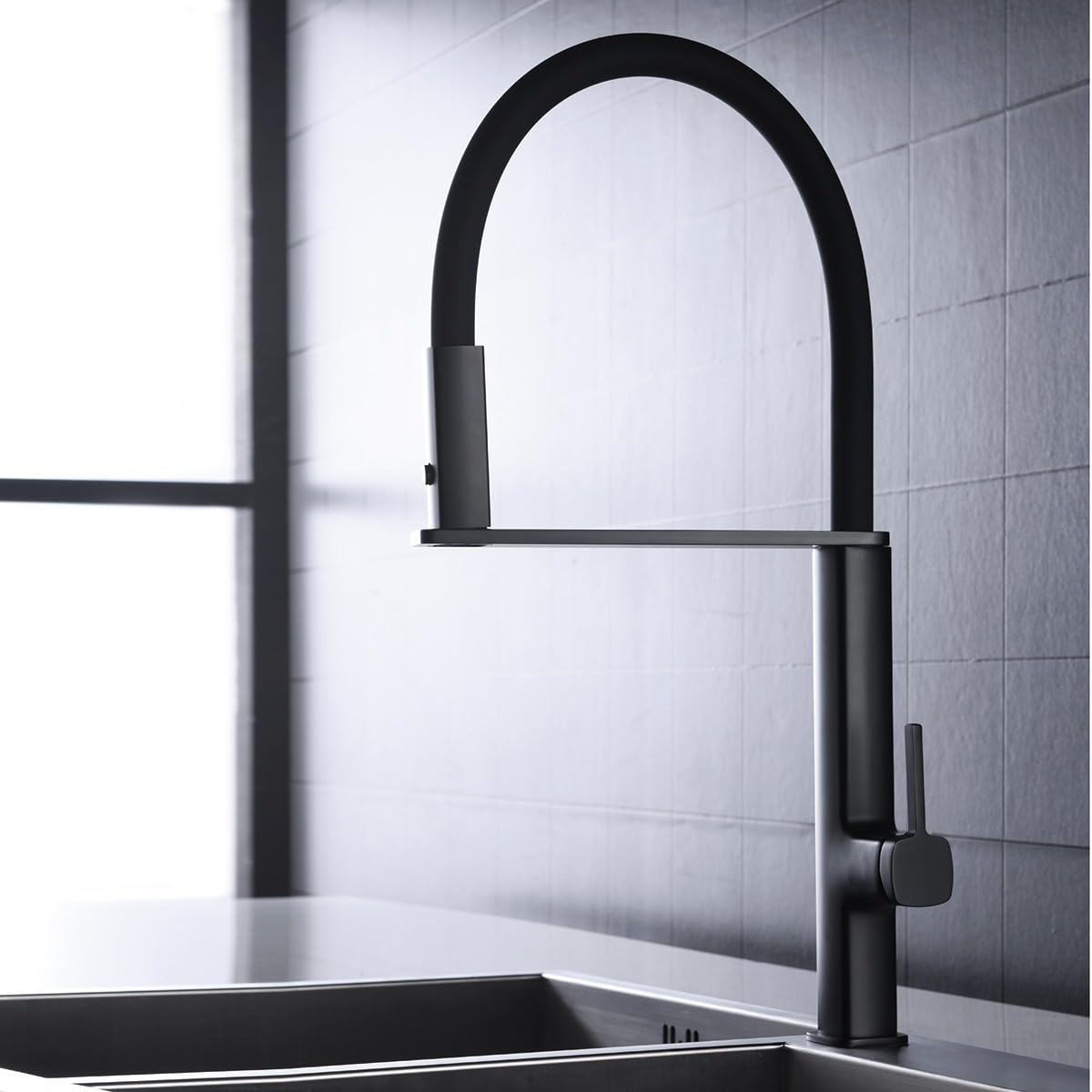 Imex - grifo monomando de cocina extraíble negro serie menorca