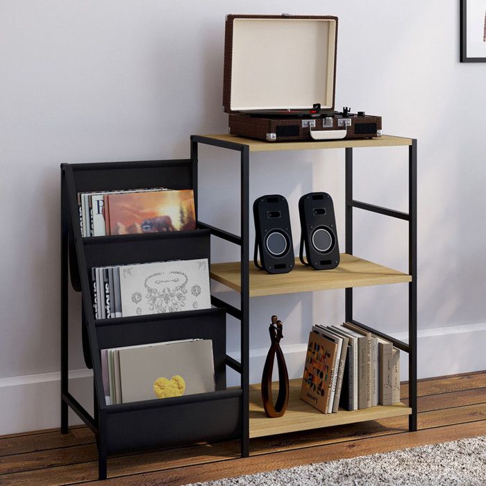 Mueble vinilos industrial negro - 84x35x74 cm