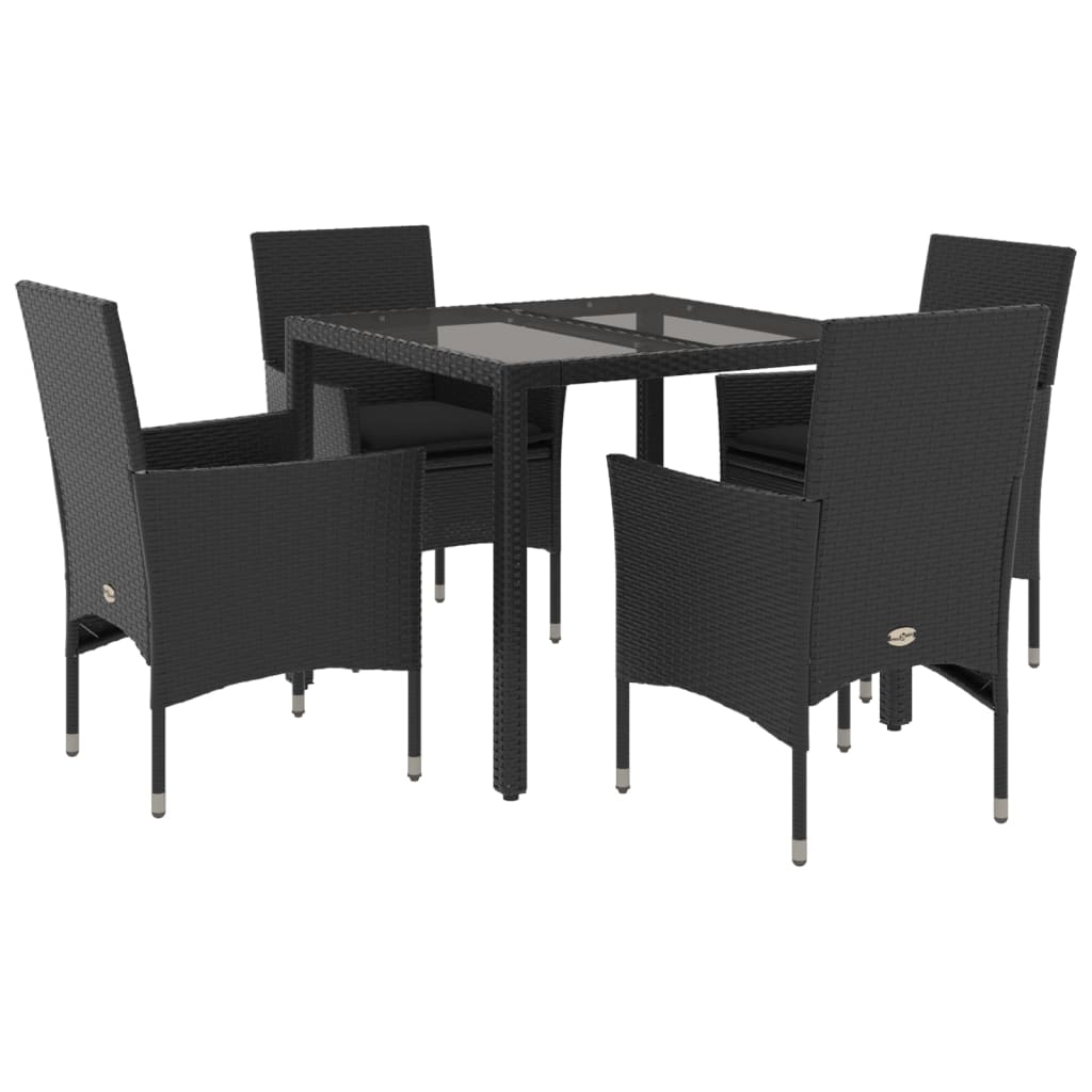 vidaXL set comedor jardín 5 pzas cojines ratán sintético vidrio negro