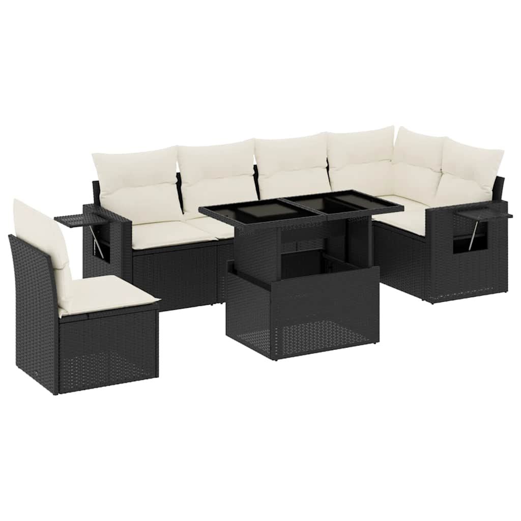 vidaXL set de sofás de jardín 7 pzas con cojines ratán sintético negro