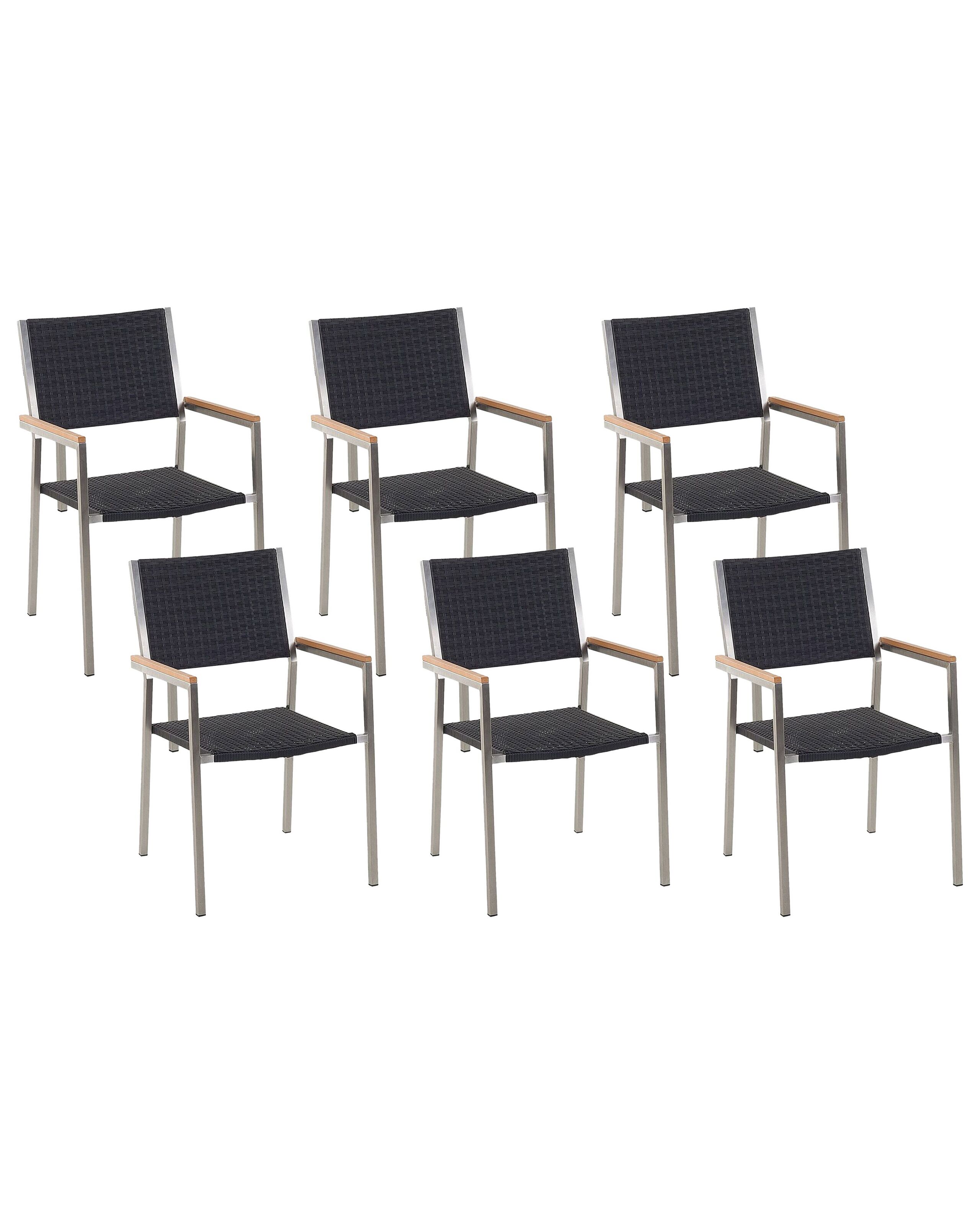 Conjunto de 6 sillas de jardín grosseto ratán sintético negro