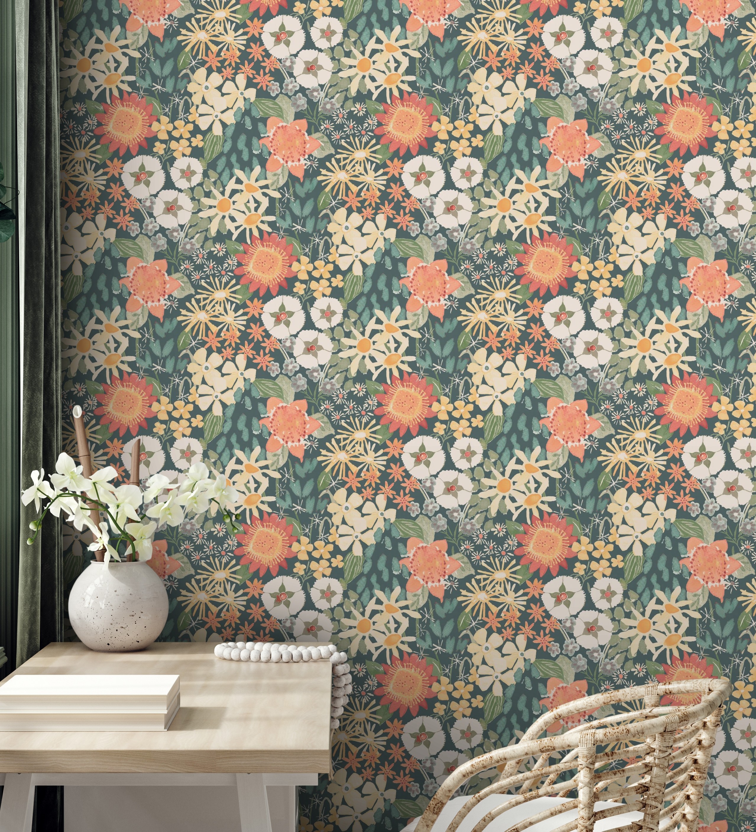 Papel pintado gaulan jardín de flores azul tropical estilo 5.23m²