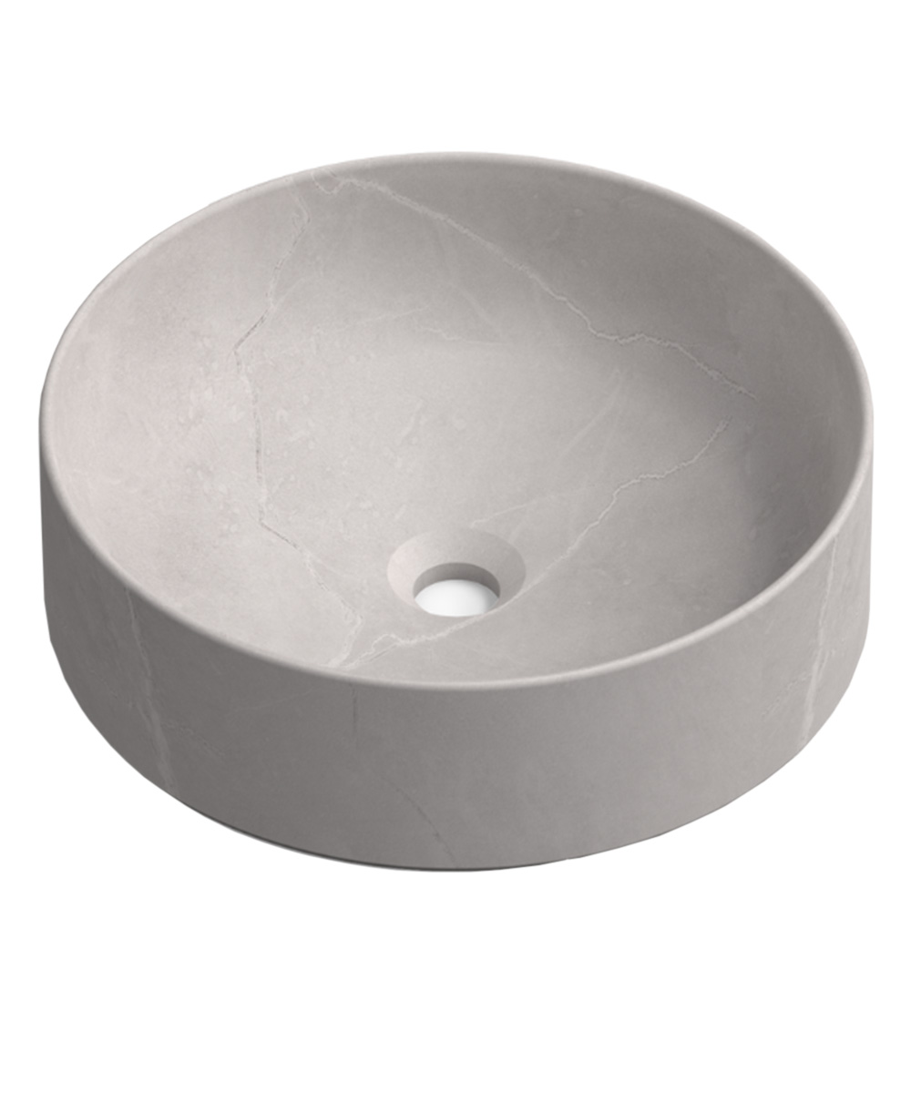 Lavabo sobre encimera gris cemento | lavamanos redondo | 37 cm de diametro