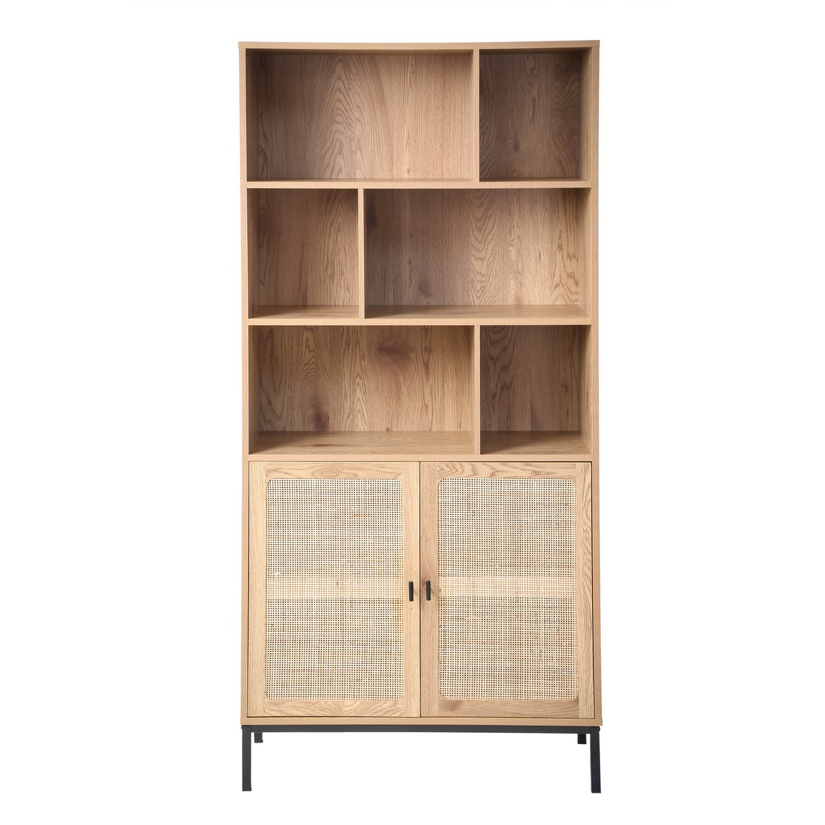 Librería de 6 compartimentos y 2 puertas efecto madera - l80 x h175 cm
