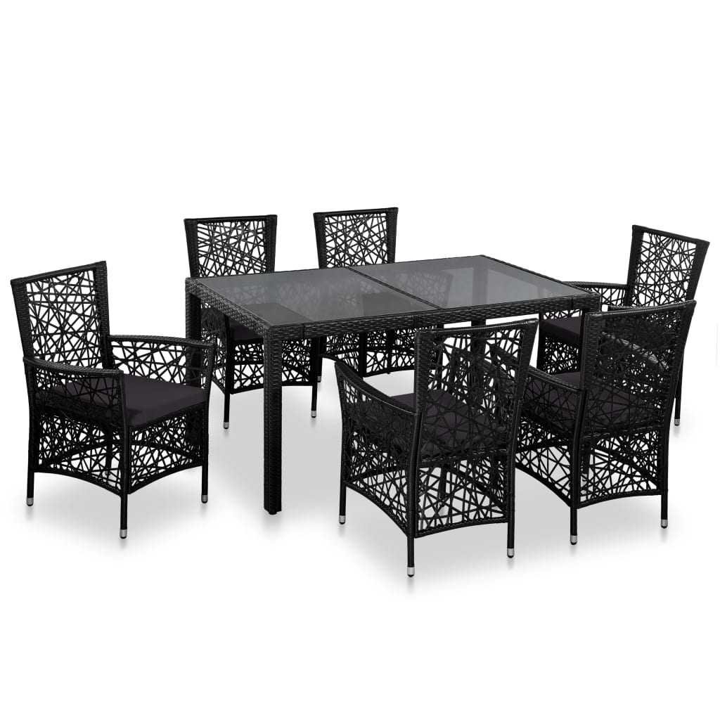 vidaXL conjunto de comedor de exterior 7 piezas ratán sintético negro