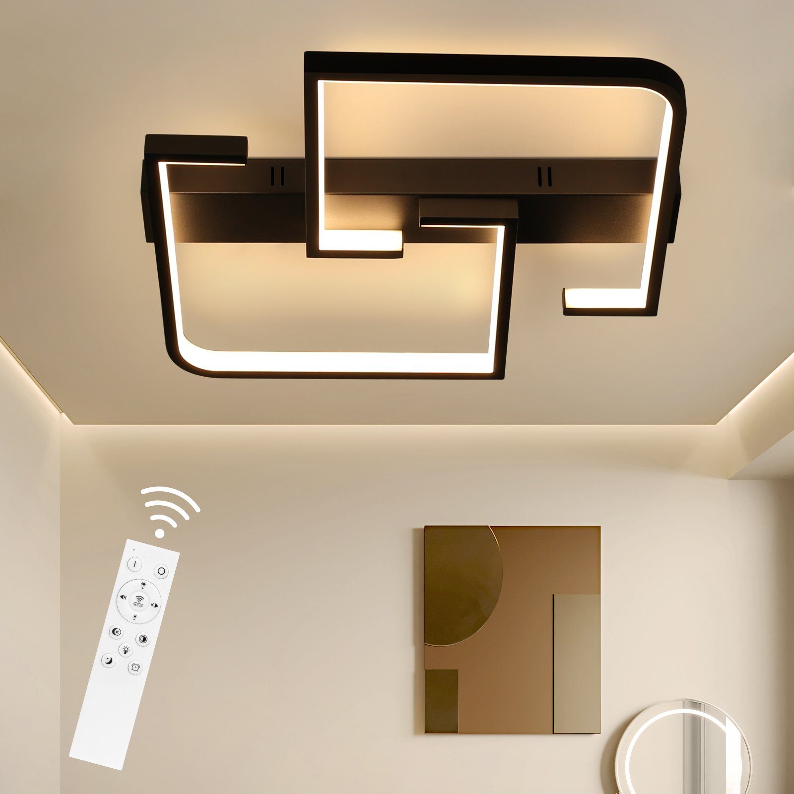 Nettlife lámpara de techo LED 45w metal 60cm salón regulable con mando a