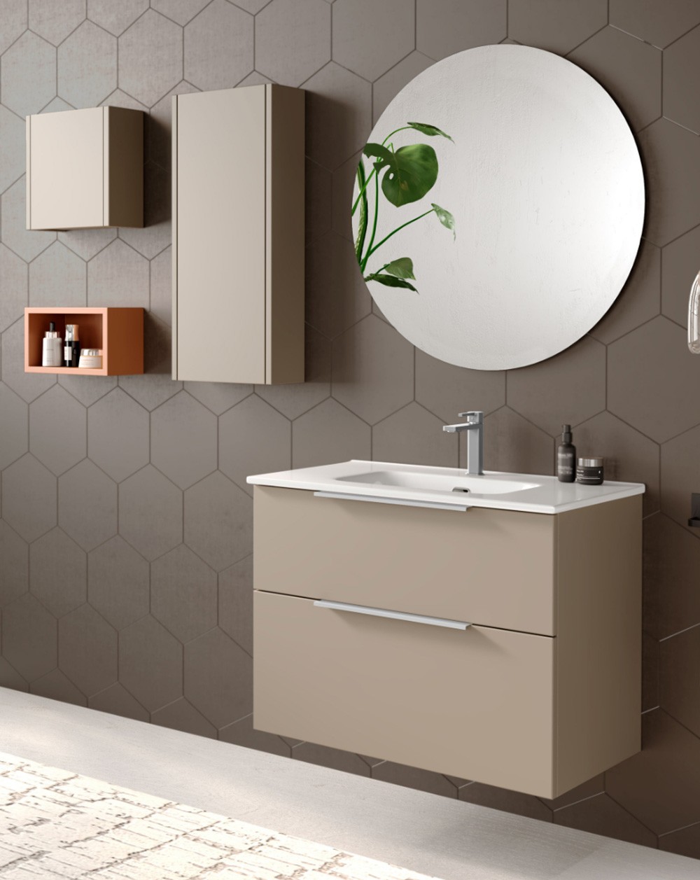 Mueble de baño suspendido con lavabo cerámico | 70 cm moka mate