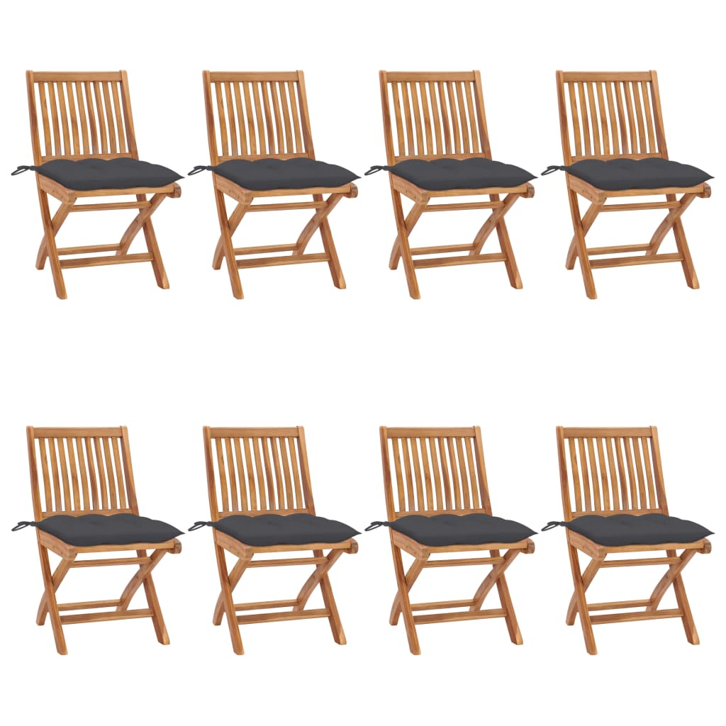 vidaXL sillas de jardín plegables 8 uds madera maciza teca con cojines