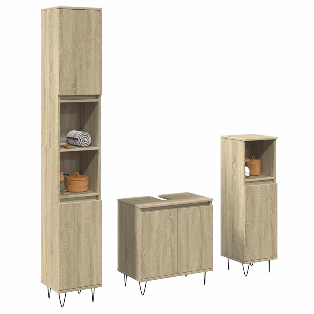 Set de muebles de baño 3 pzas madera contrachapada roble sonoma