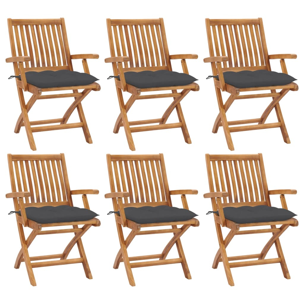 vidaXL sillas de jardín plegables 6 uds madera maciza teca con cojines