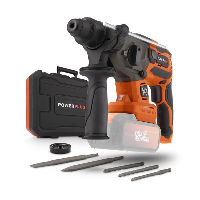 Taladro percutor inalámbrico sds-plus 40v 5j brushless + 5 accesorios - dua