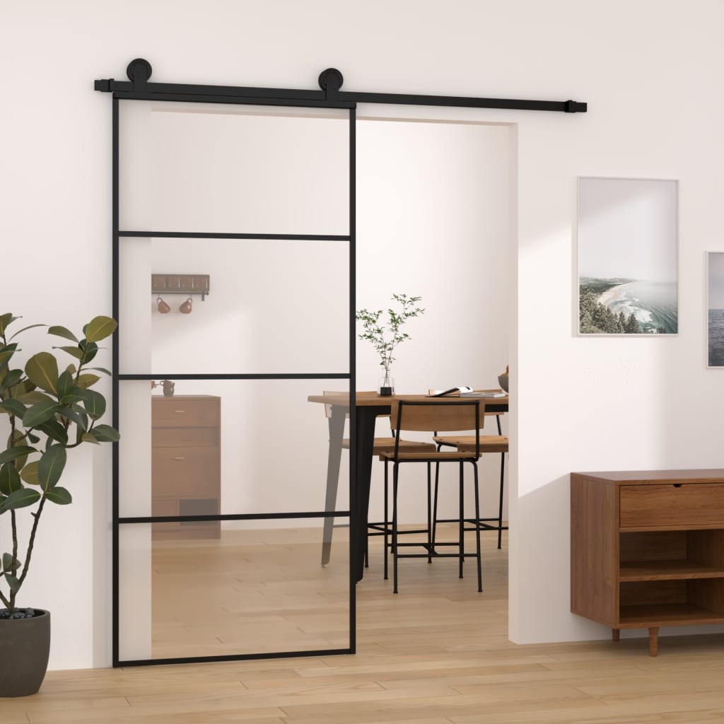 Puerta corredera con set herrajes vidrio esg aluminio 90x205 cm esxt3882