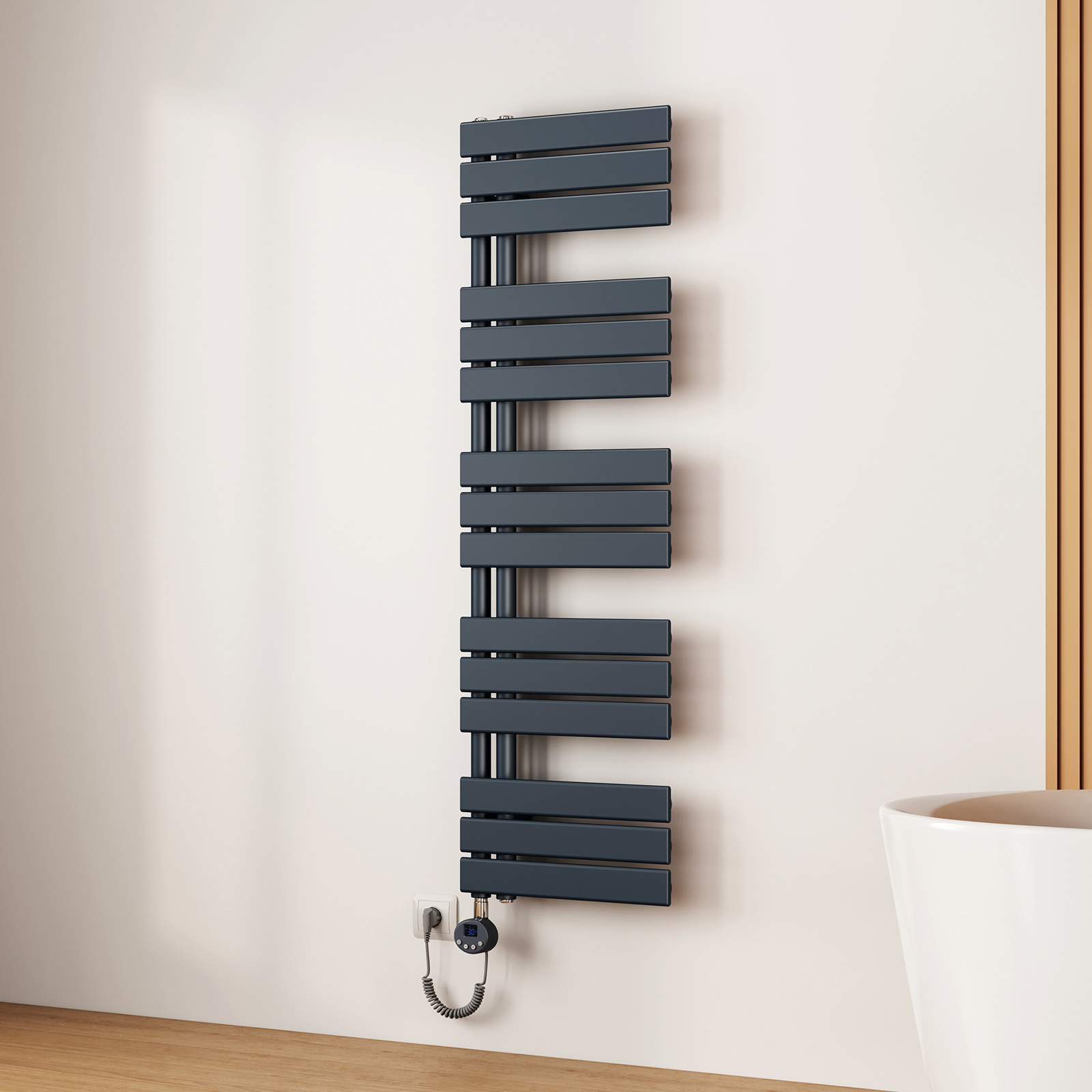 Emke toallero eléctrico 1320x400 mm gris antracita 600w Wi-Fi ipx4