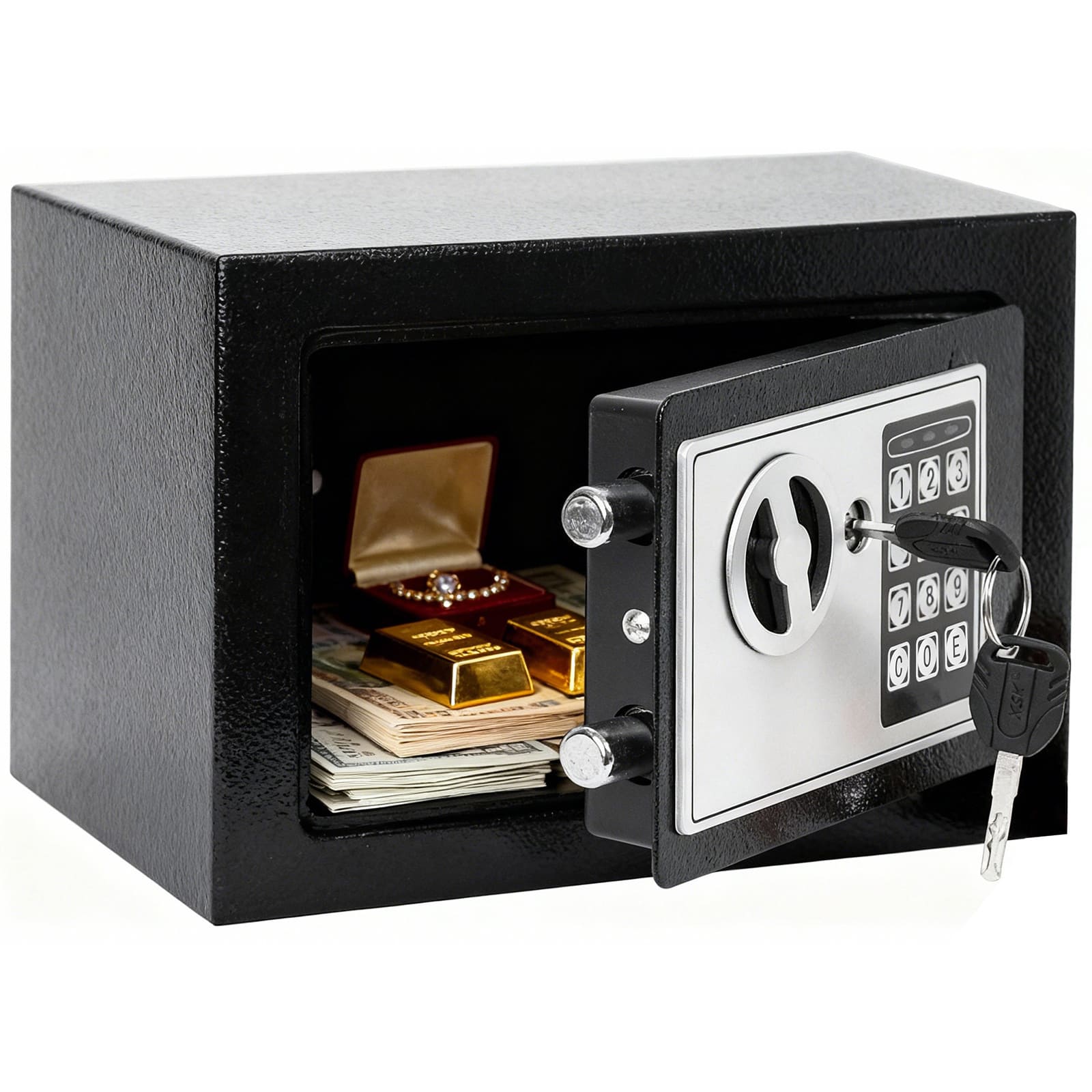 Caja fuerte 4,5l Negra digital Negra Nyana | código + llaves | Acero