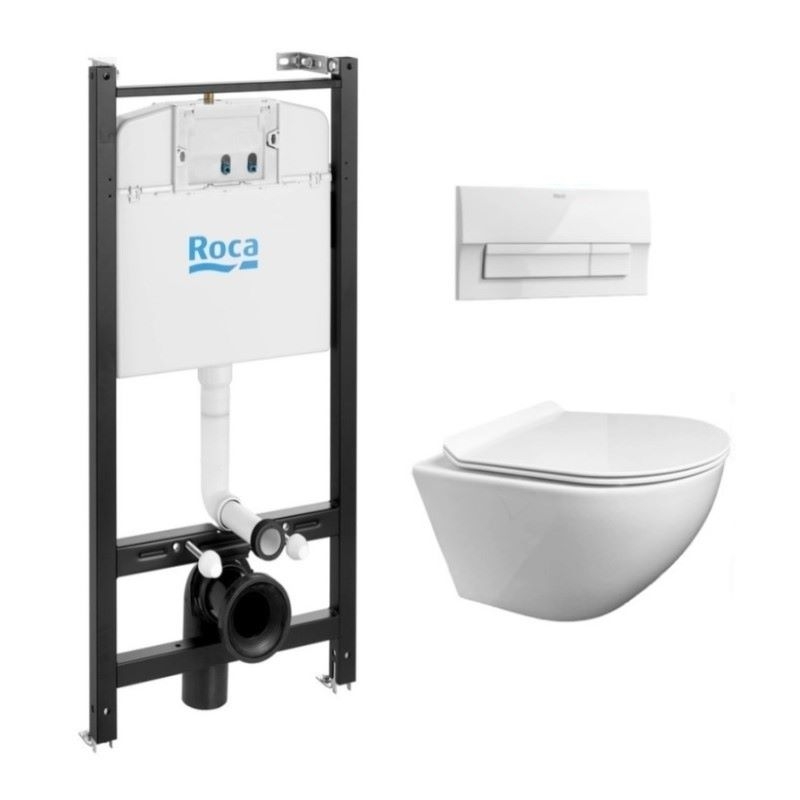 Roca active y pulsador blanco bri new con wc susp. Round smart tapa fina