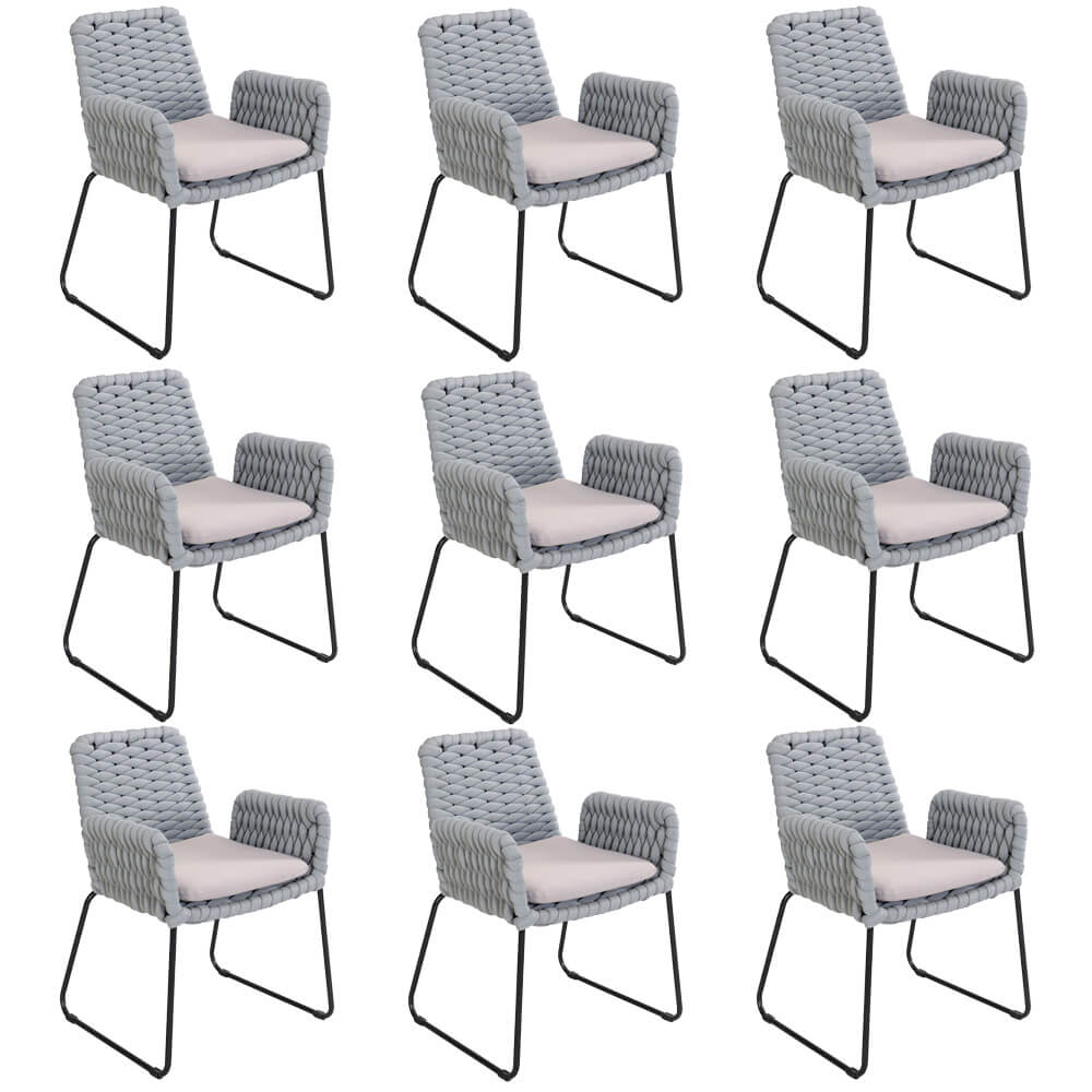 Silla de jardín con reposabrazos de mimbre balero gris claro - lote de 9