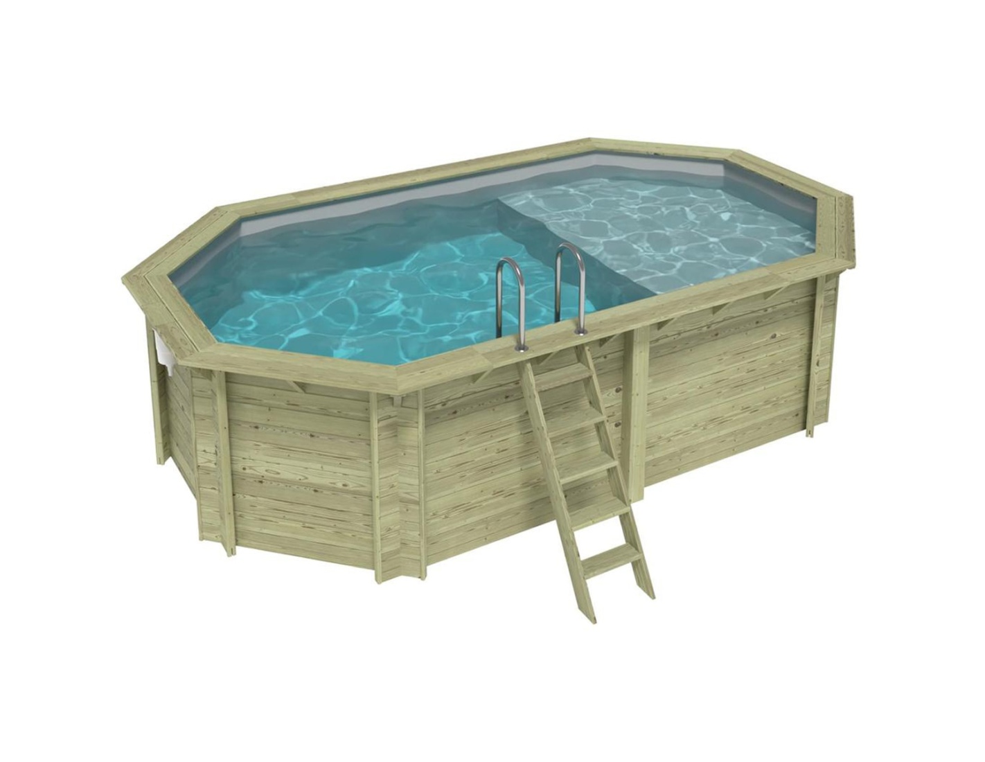 Piscina de madera nemo 5.79x3.49 – h.1.45 m con playa, gris, - sin solera