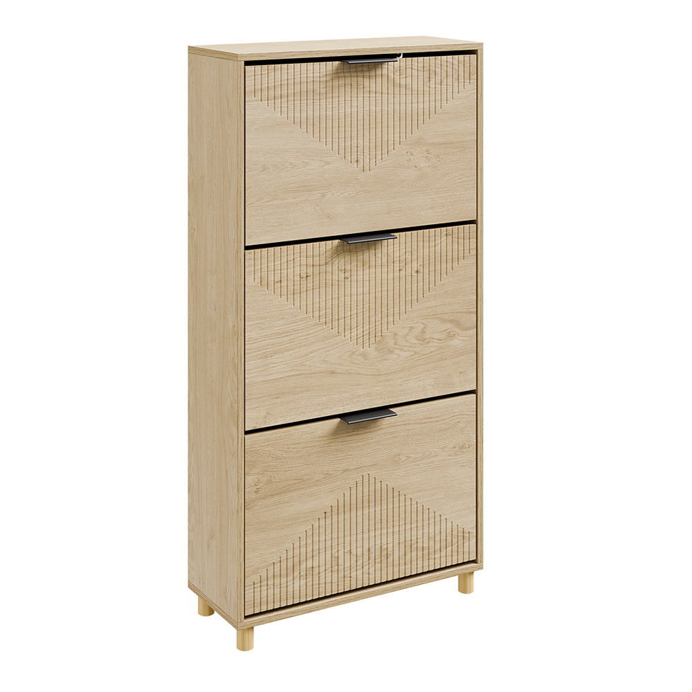 Zapatero 3 cajones roble claro 60x24x120cm