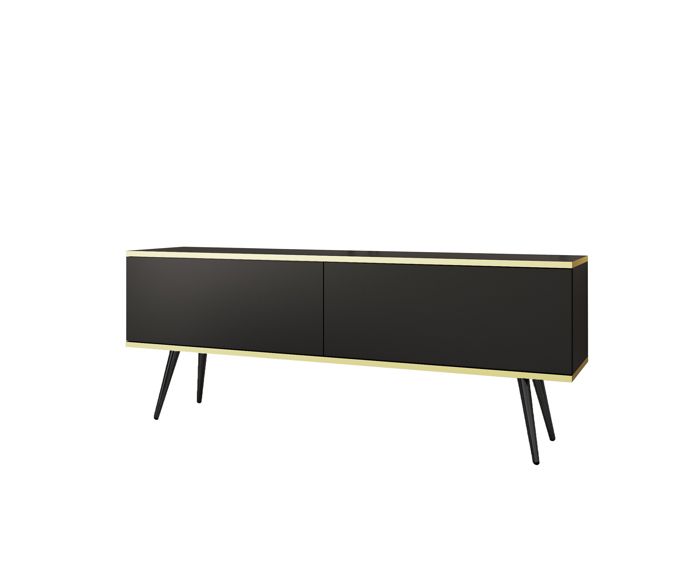 Mueble tv contemporáneo - negro mate - patas de metal - 135x30x52 cm