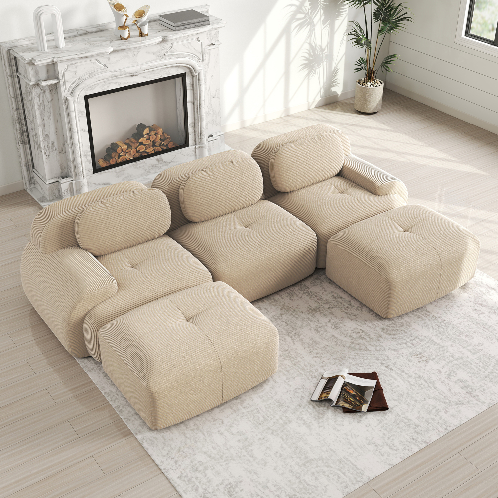 Sofá en u modular pana beige sin estructura sin montaje