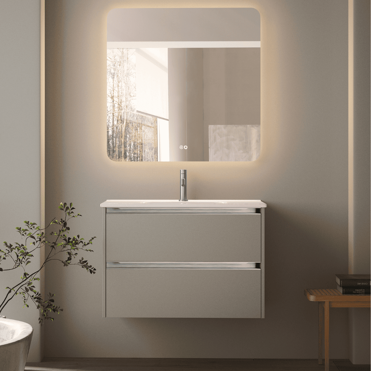 Mueble baño fondo reducido| lavabo| 2 cajones| 80 cm moka tir. Cromo