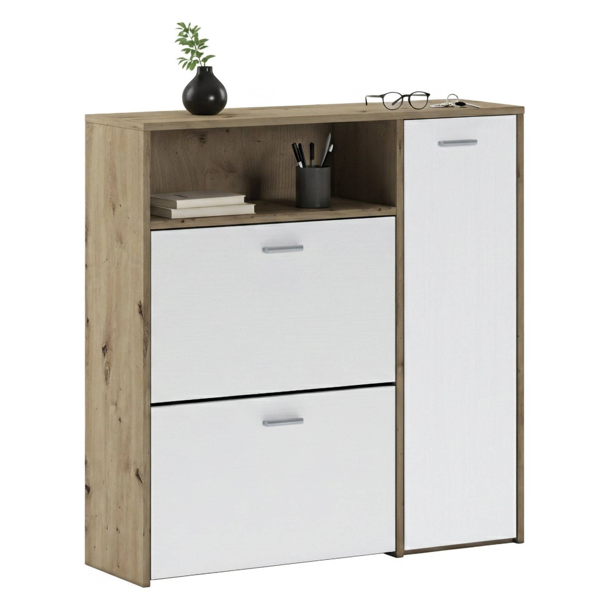 Mueble de entrada escultor, 3 estantes, madera roble marrón