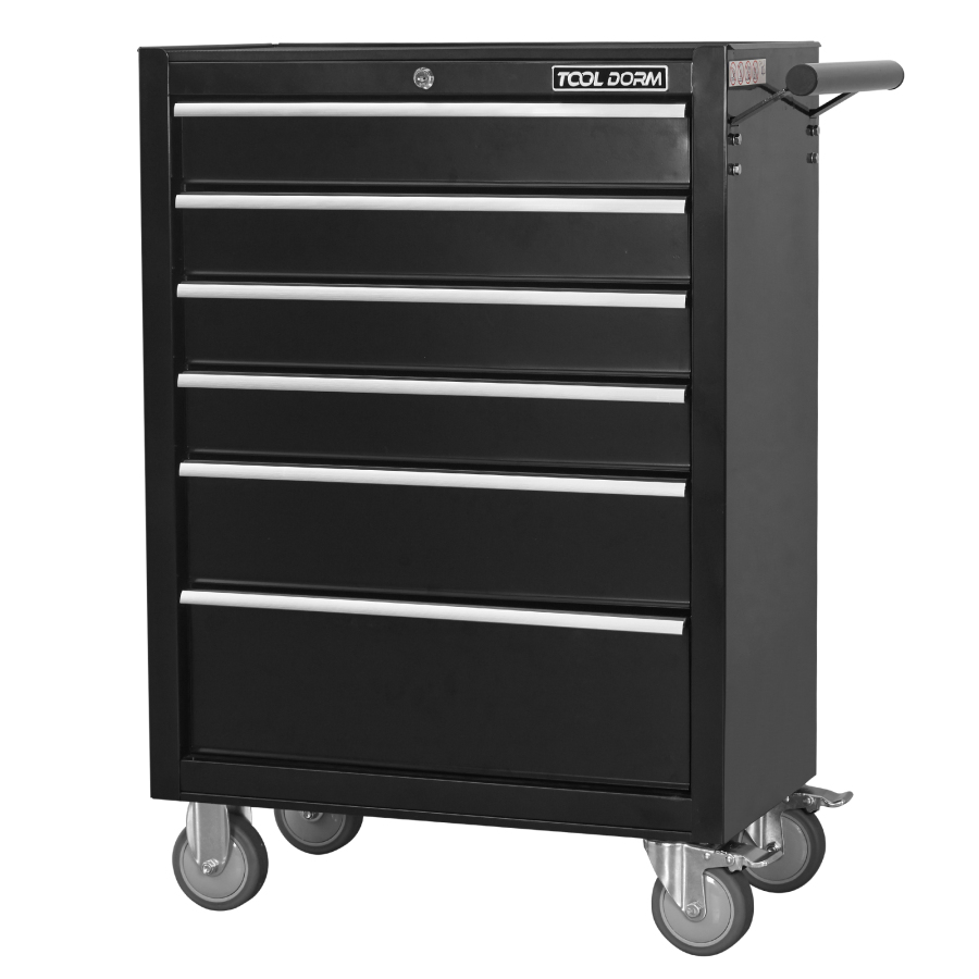 Carro porta herramientas metálico negro con 7 cajones y ruedas 82x66x38cm