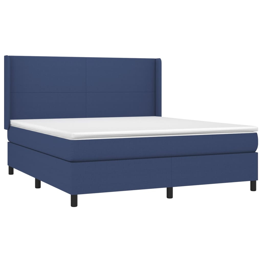vidaXL cama box spring colchón y luces LED tela azul 160x200 cm