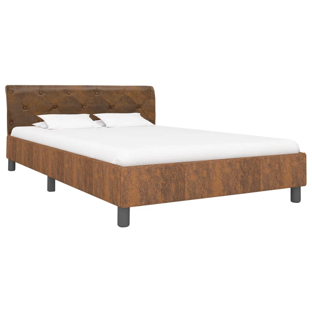 vidaXL estructura de cama de piel de ante artificial marrón 140x200 cm