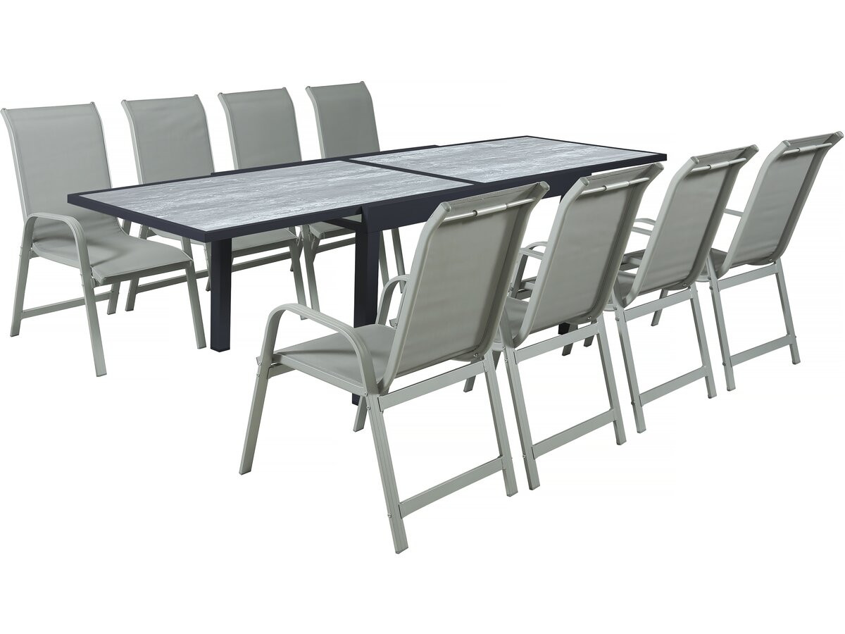 Mesa extensible y sillas de jardín de aluminio <<lagos>> - 140/280 x 90 x 7