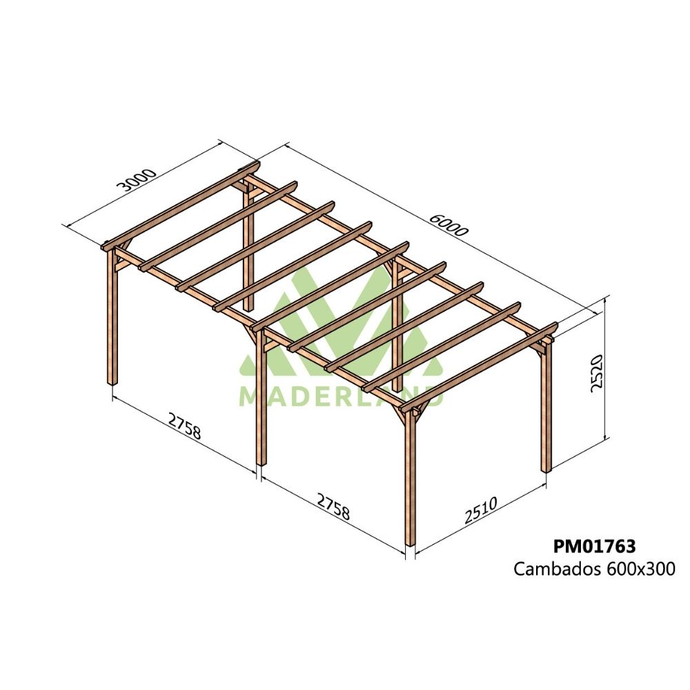 Pérgola de madera maciza - cambados 600x300cm (maderland)