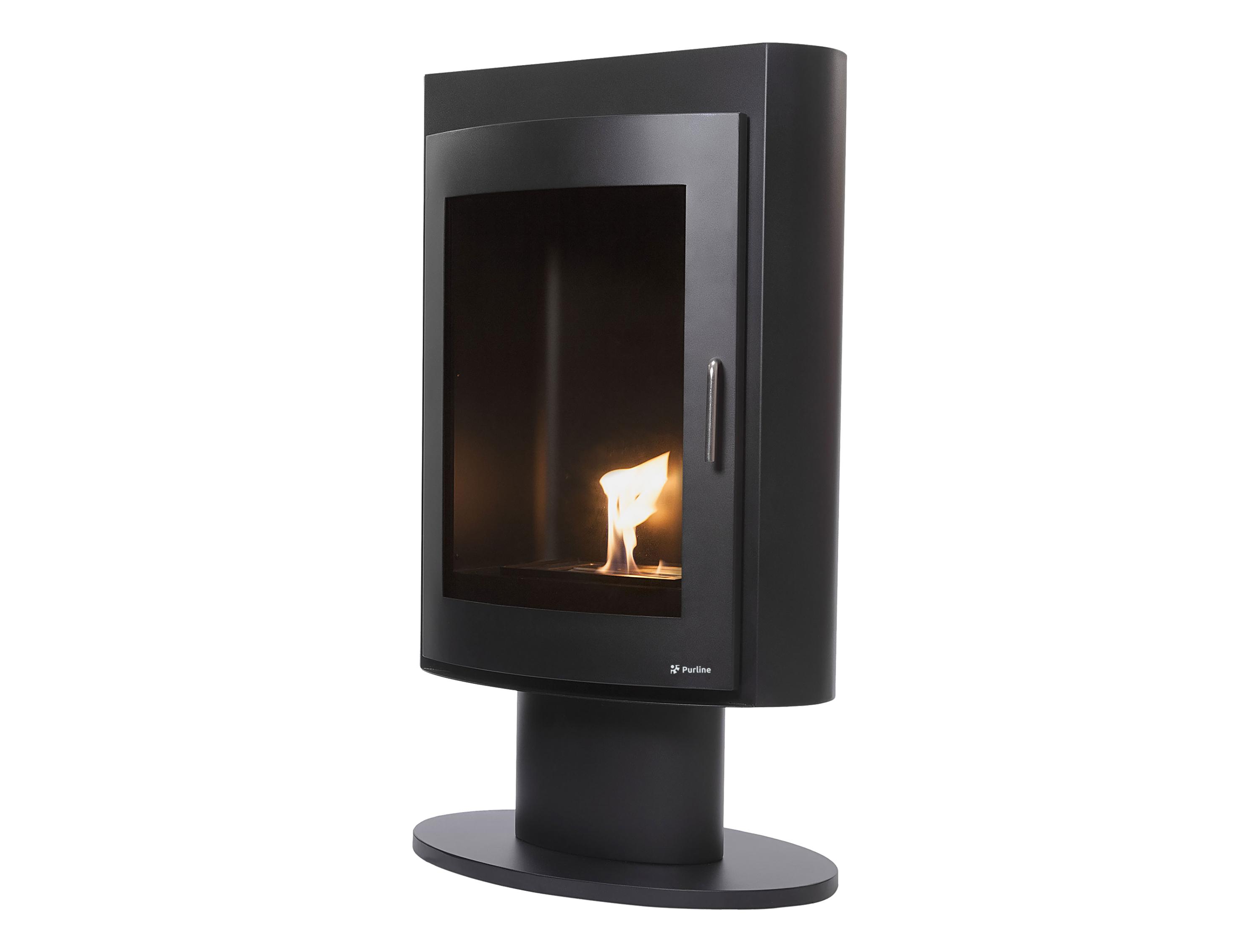 Estufa de etanol en acero negro con puerta de cristal templado