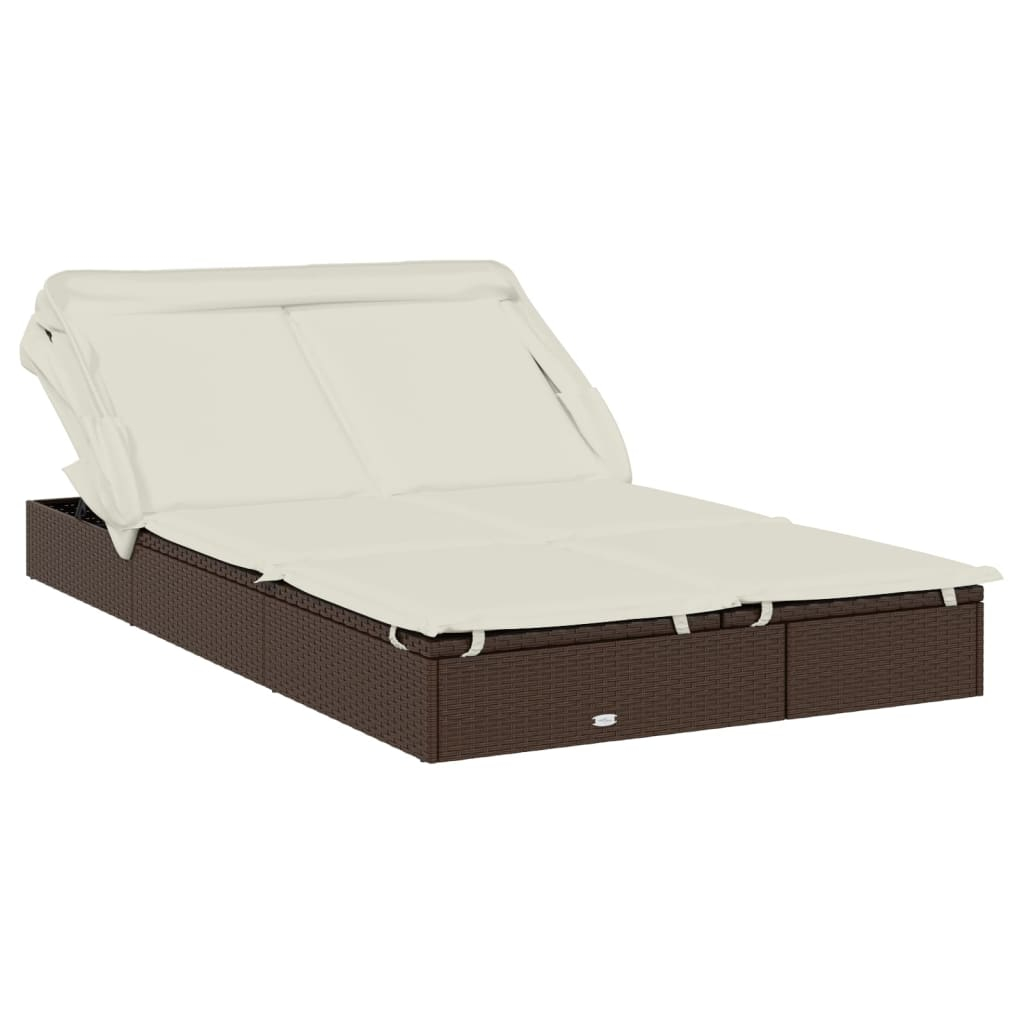 vidaXL tumbona 2 personas toldo plegable ratán pe marrón 213x118x97 cm