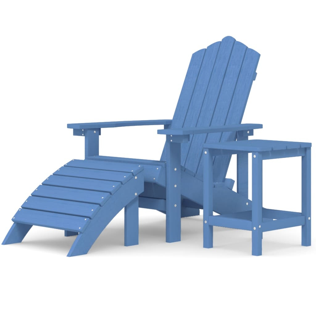 vidaXL silla jardín adirondack con reposapiés y mesa hdpe aguamarina