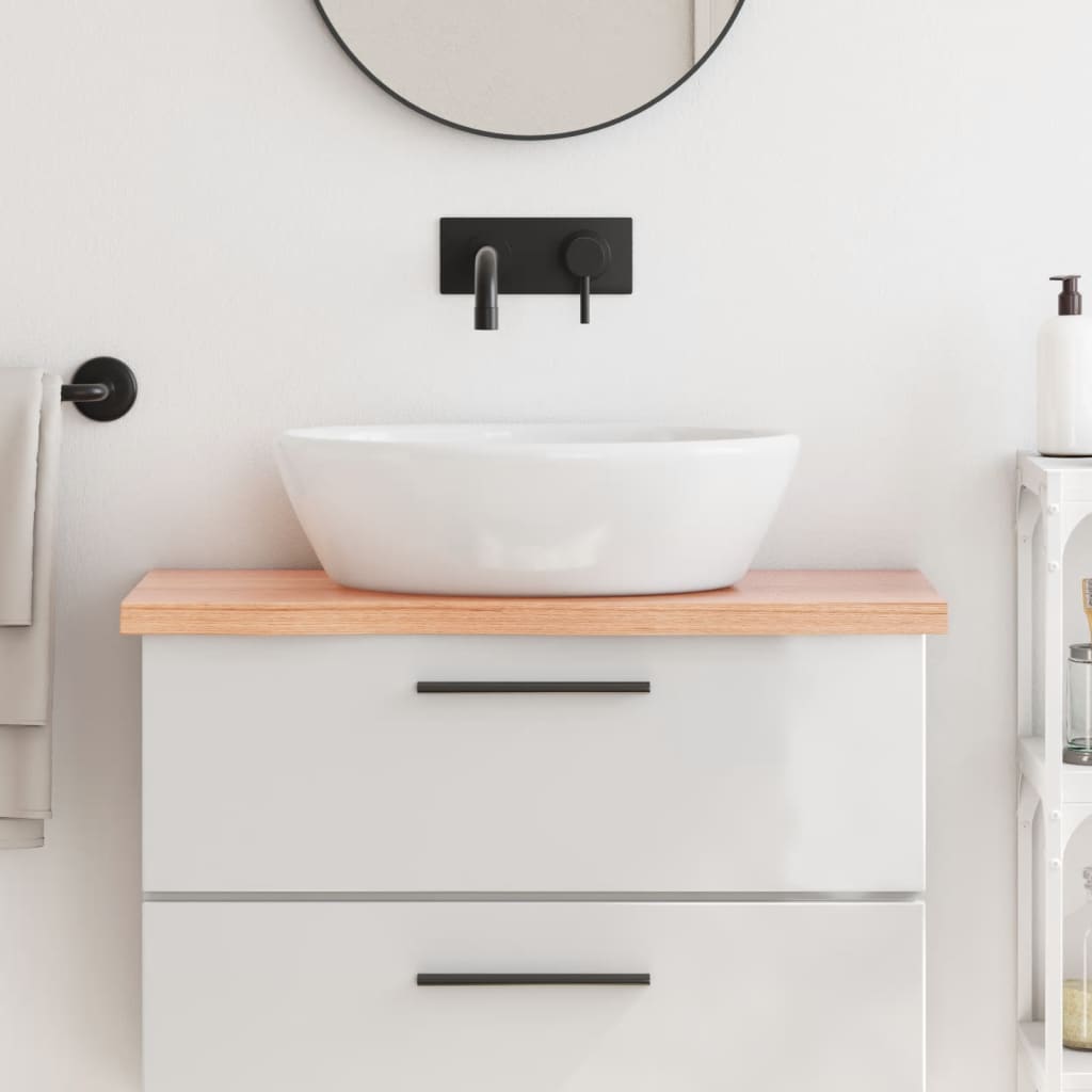 Encimera baño madera maciza tratada marrón claro 80x30x(2-4) cm eerf8851