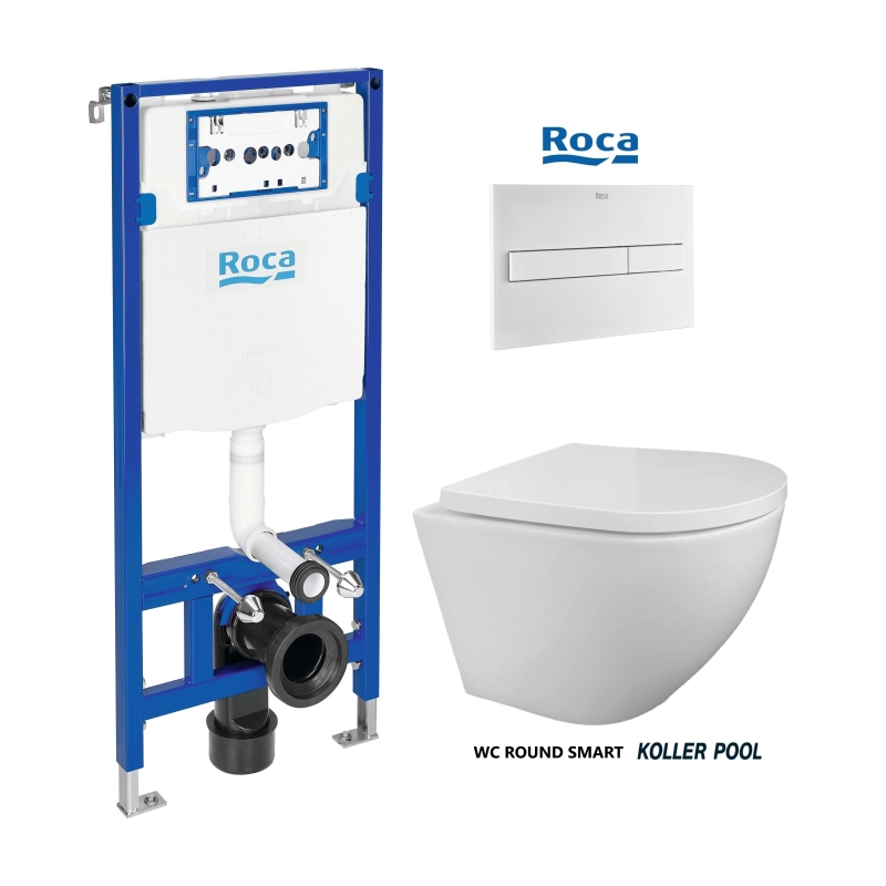 Pack cisterna roca duplo y pulsador pl7 blanco mat con inodoro round de kp