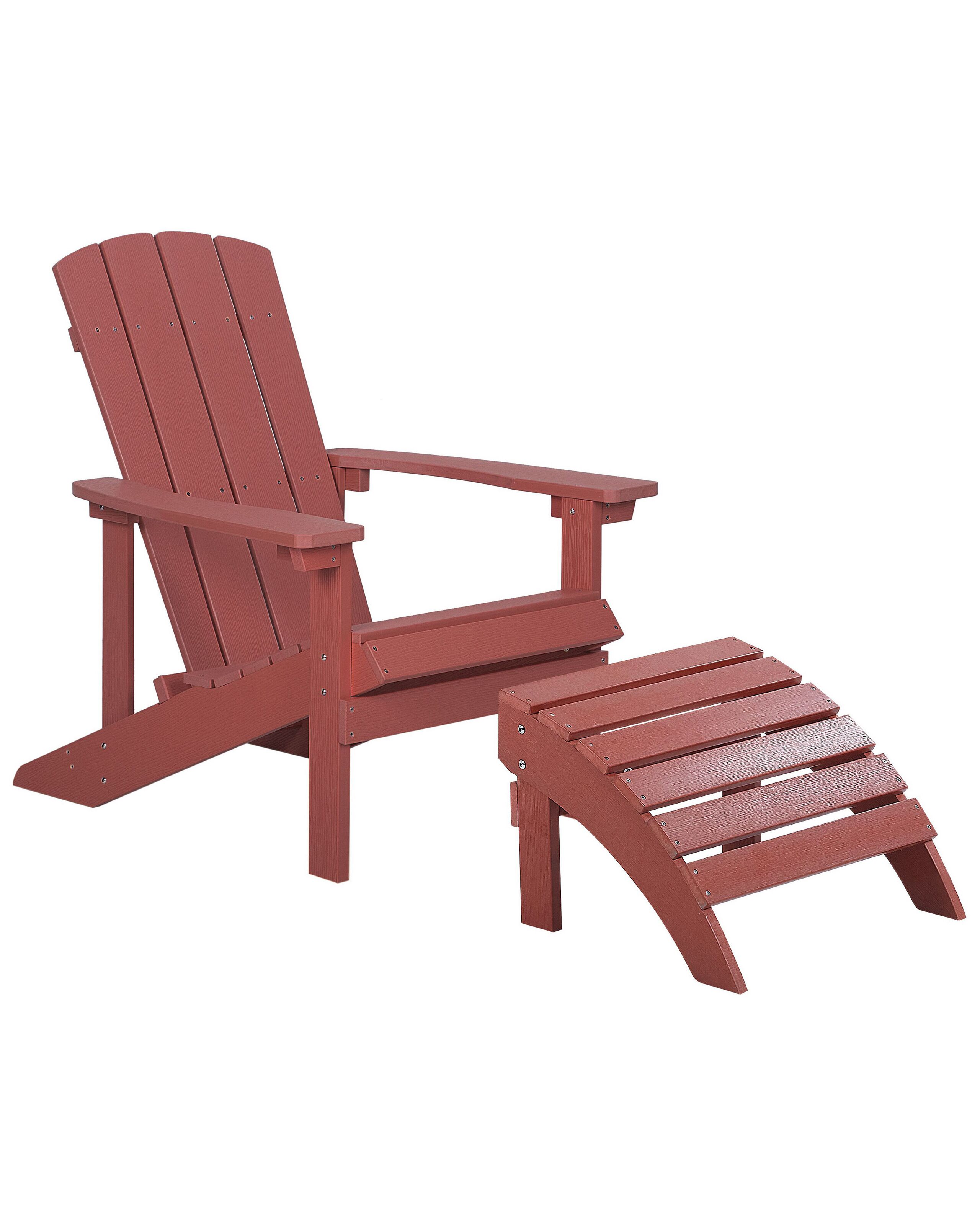 Silla de jardín adirondack con reposapiés rojo