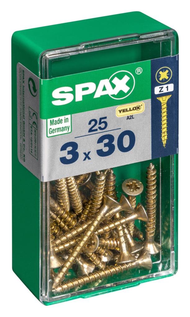 Caja 25 unid. Tornillo madera spax cabeza plana yellox 3,0x30mm