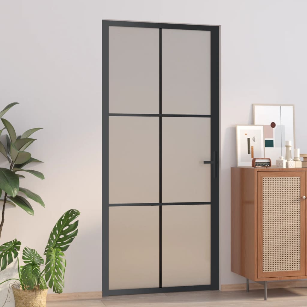Puerta interior de vidrio y aluminio negro mate 93x201,5 cm wef4328