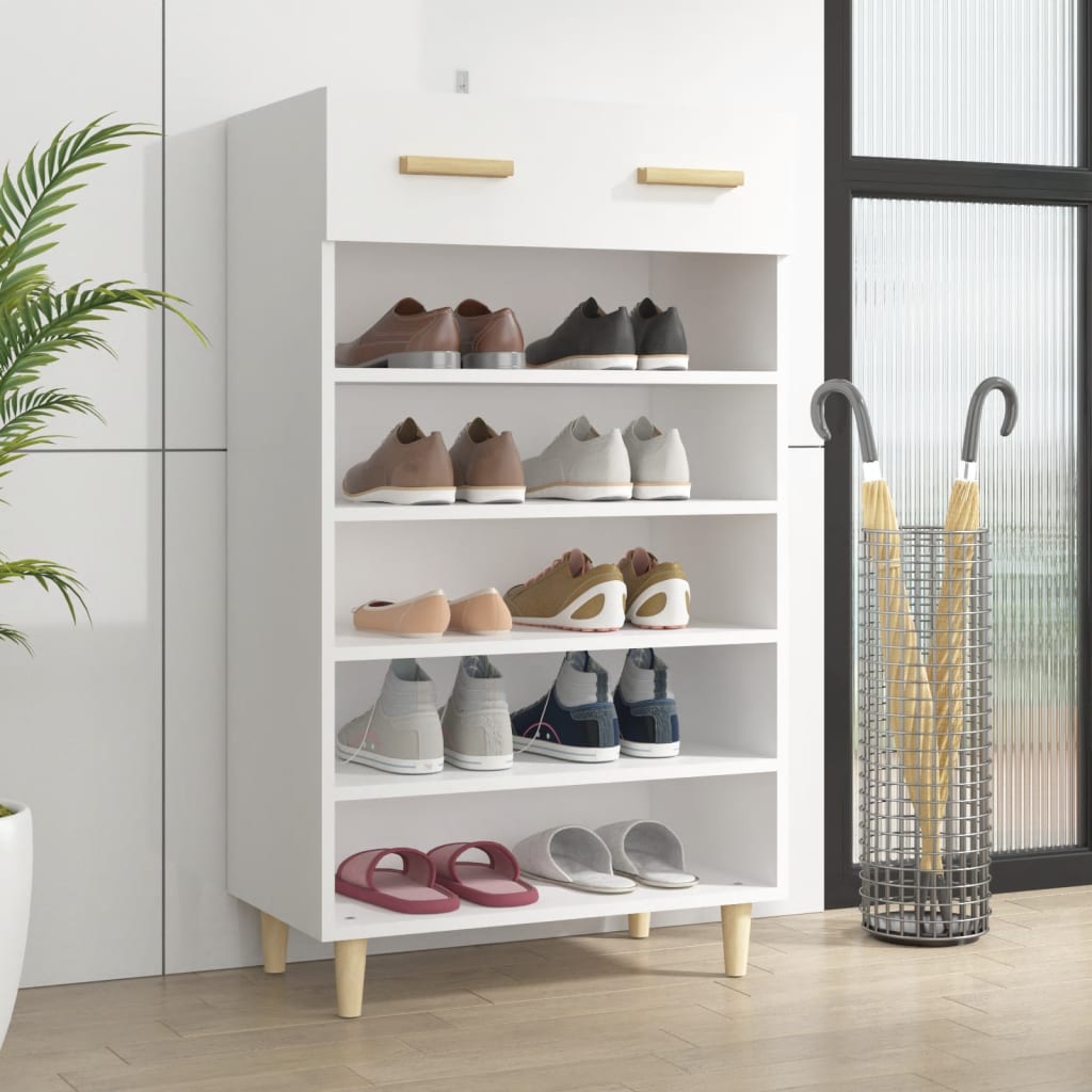 Mueble zapatero de madera contrachapada blanco 60x35x105 cm esxt5238