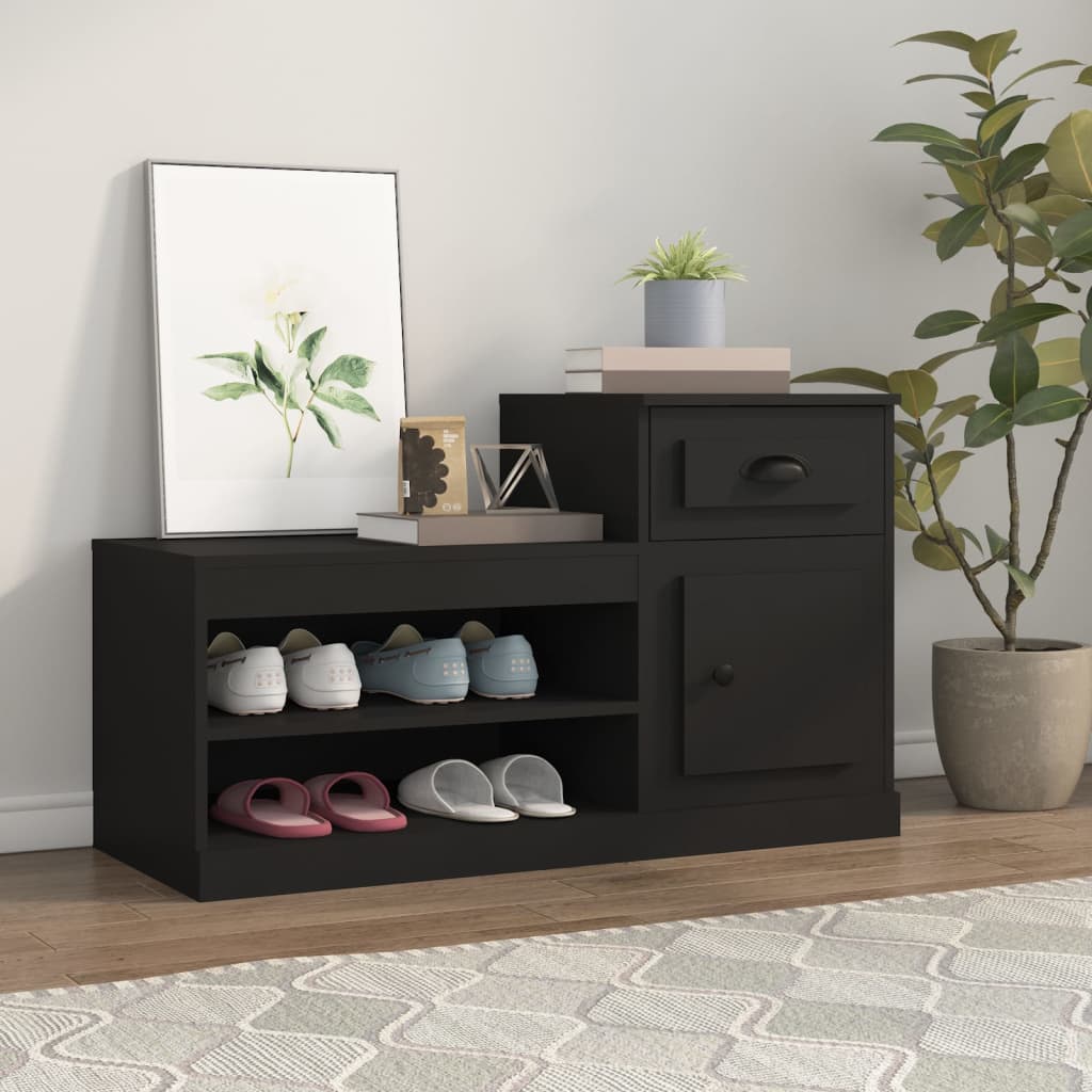 Mueble zapatero madera contrachapada negro 100x42x60 cm