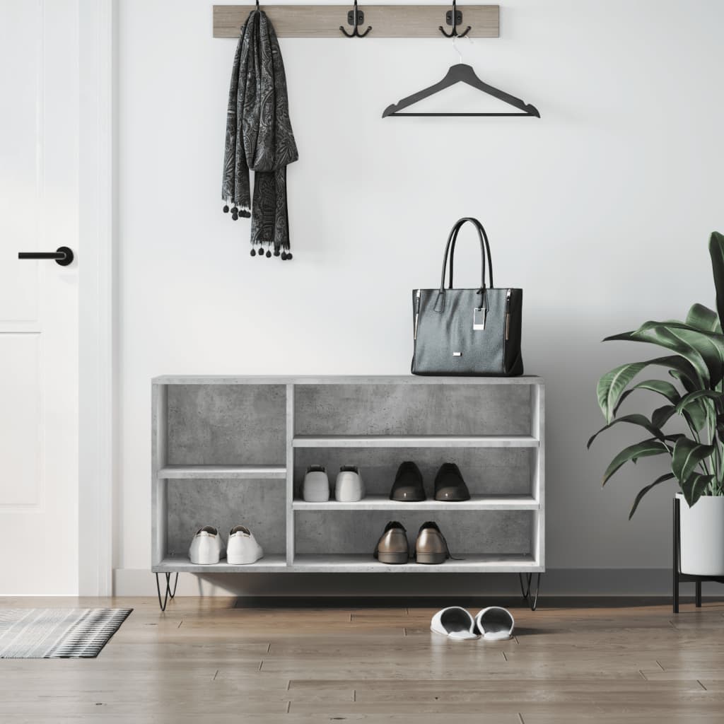 Mueble zapatero madera contrachapada gris hormigón 102x36x60 cm esxt7418