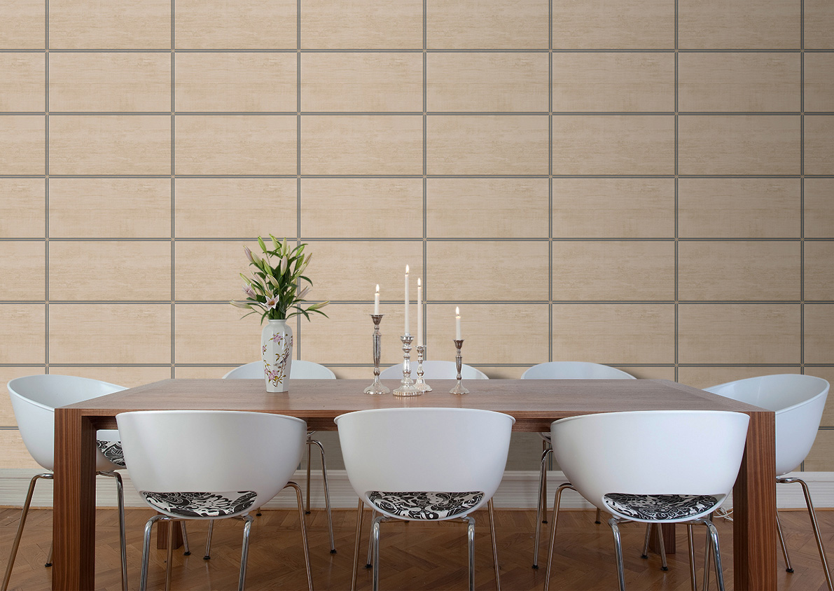 Papel pintado tnt cuarterones de madera wooden panel natural y plata