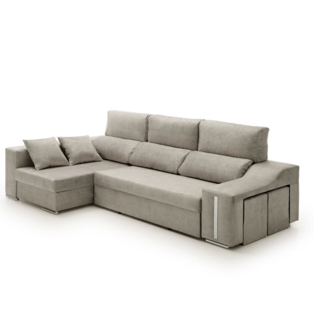 Sofa chaise longue cama con arcón y puff giuliana gris izquierda