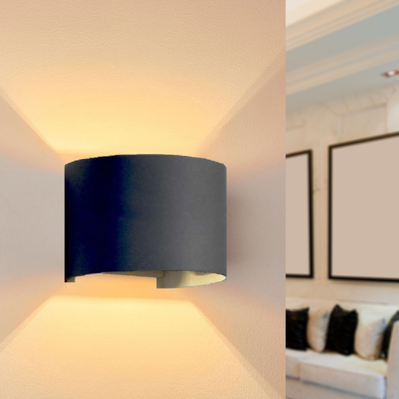 Aplique LED negro 6w ip54 forma redondeada - blanco cálido 2300k