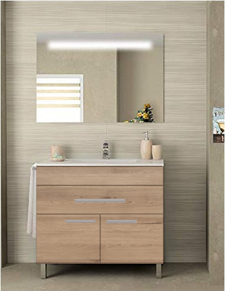 Mueble de baño bahia con lavabo dos senos y espejo 120x45cm estepa