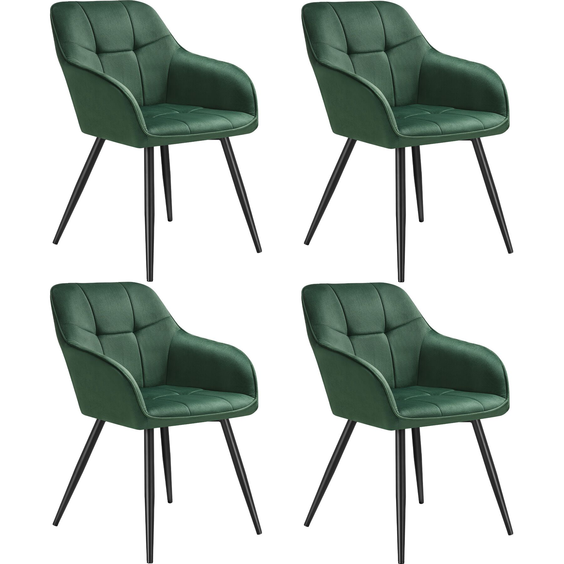 4 sillas de comedor, efecto terciopelo, 58 x 62 x 82 cm verde/negro